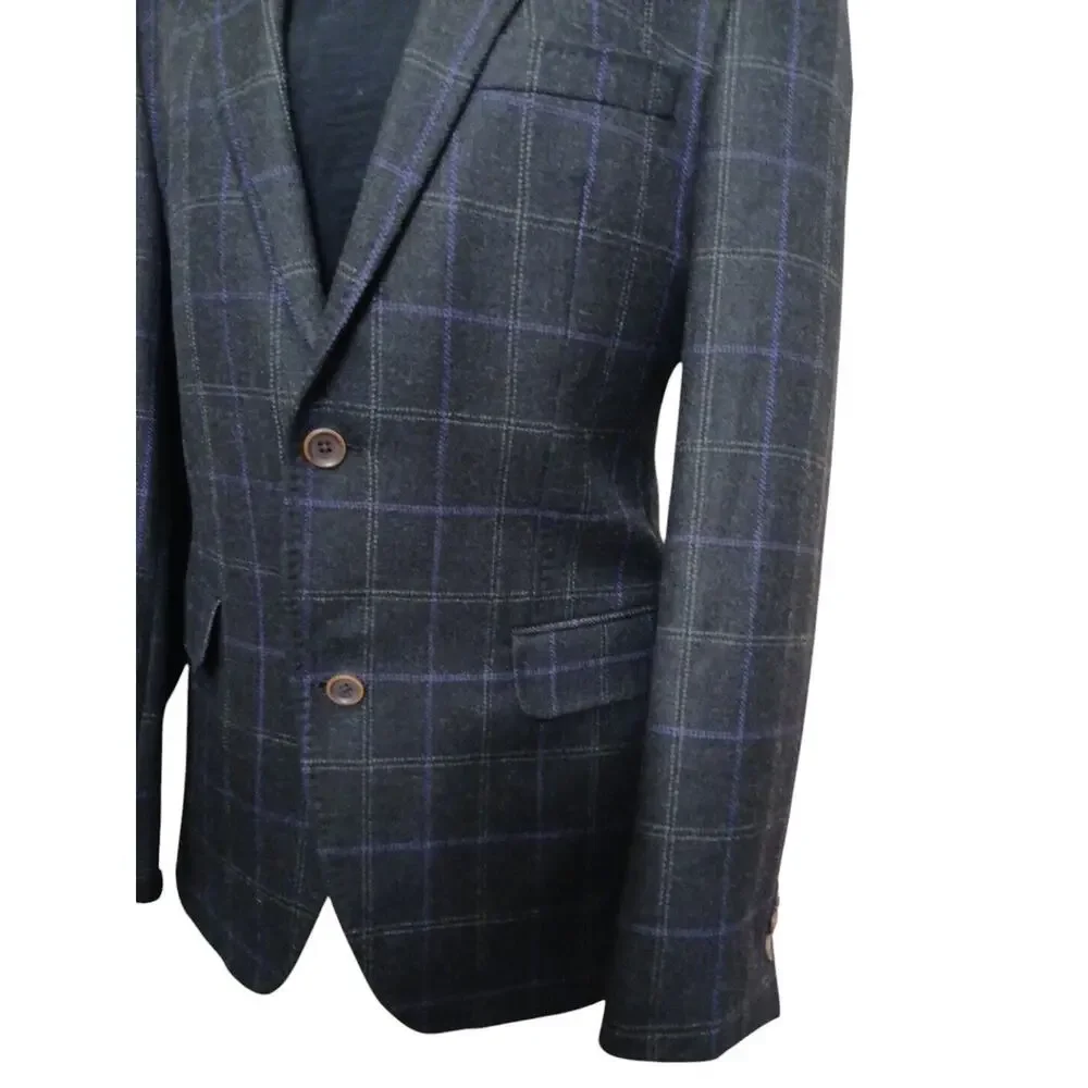 Tallia Men's Slim Fit WOOL Blend Sport Coat Sz 40 Black Plaid Jacket Macy's $295